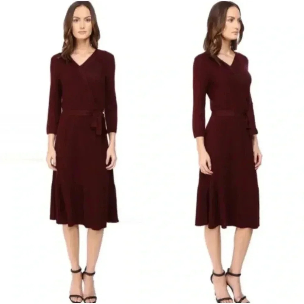 Kate‎ spade  100% WOO  Women's Purple V Neck Long Sleeve Wrap Dress size XS